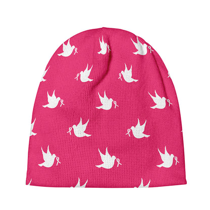 White Dove Breast Cancer Pattern Print Beanie