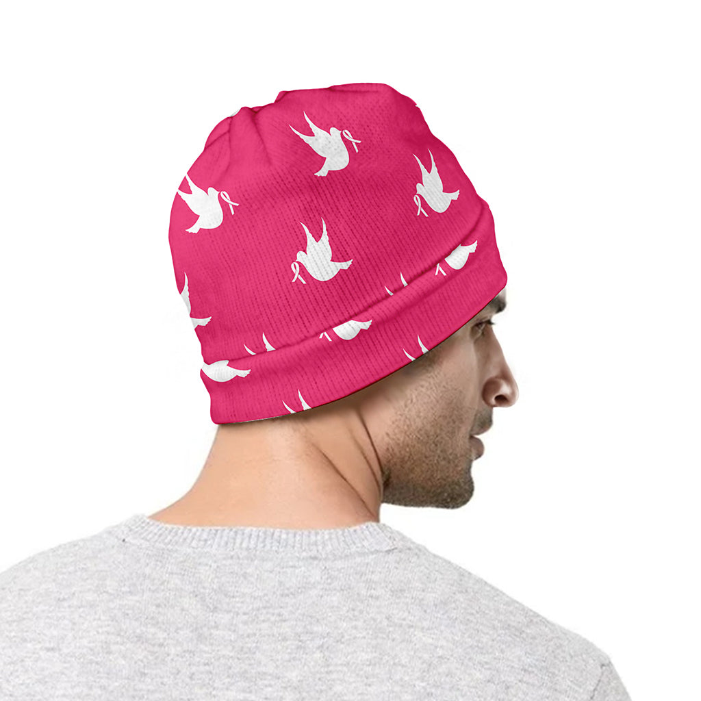 White Dove Breast Cancer Pattern Print Beanie