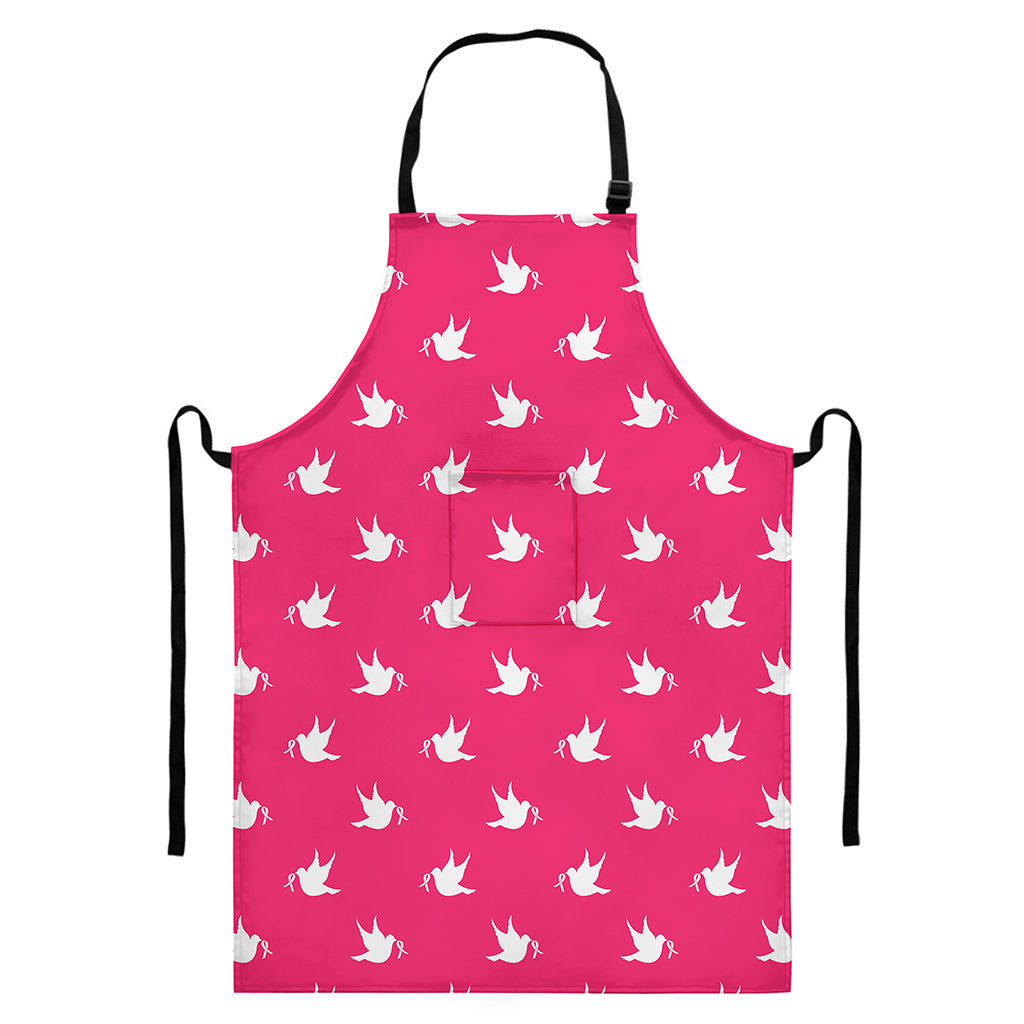 White Dove Breast Cancer Pattern Print Bib Apron With Pocket