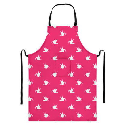 White Dove Breast Cancer Pattern Print Bib Apron With Pocket