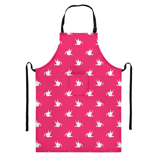 White Dove Breast Cancer Pattern Print Bib Apron With Pocket