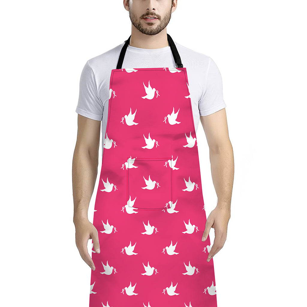 White Dove Breast Cancer Pattern Print Bib Apron With Pocket