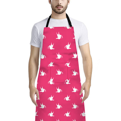 White Dove Breast Cancer Pattern Print Bib Apron With Pocket