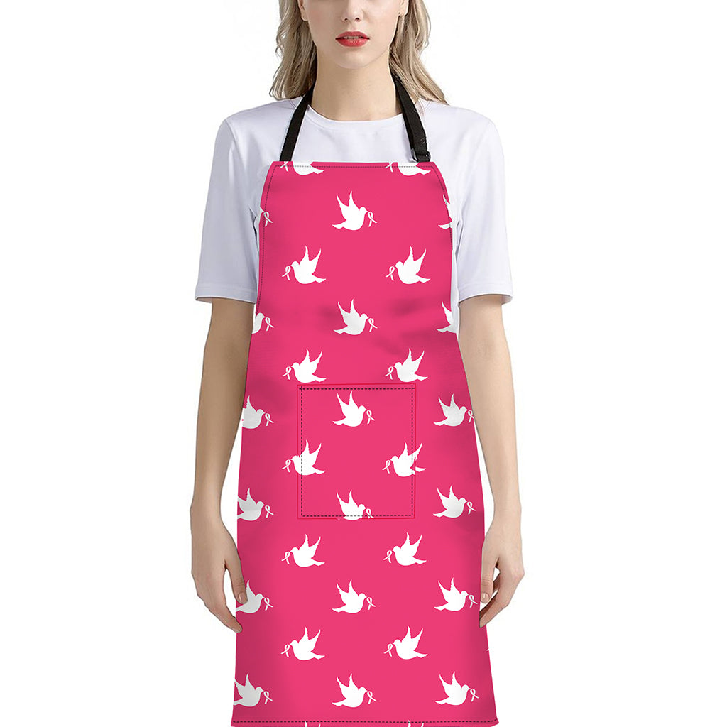 White Dove Breast Cancer Pattern Print Bib Apron With Pocket