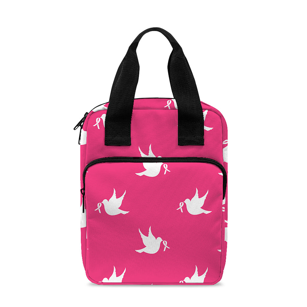White Dove Breast Cancer Pattern Print Bible Tote Bag