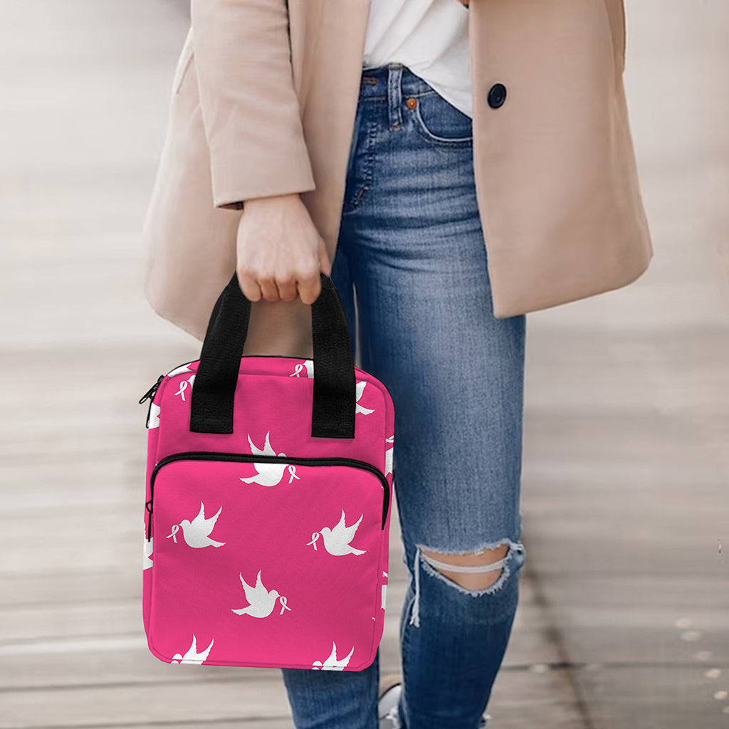 White Dove Breast Cancer Pattern Print Bible Tote Bag