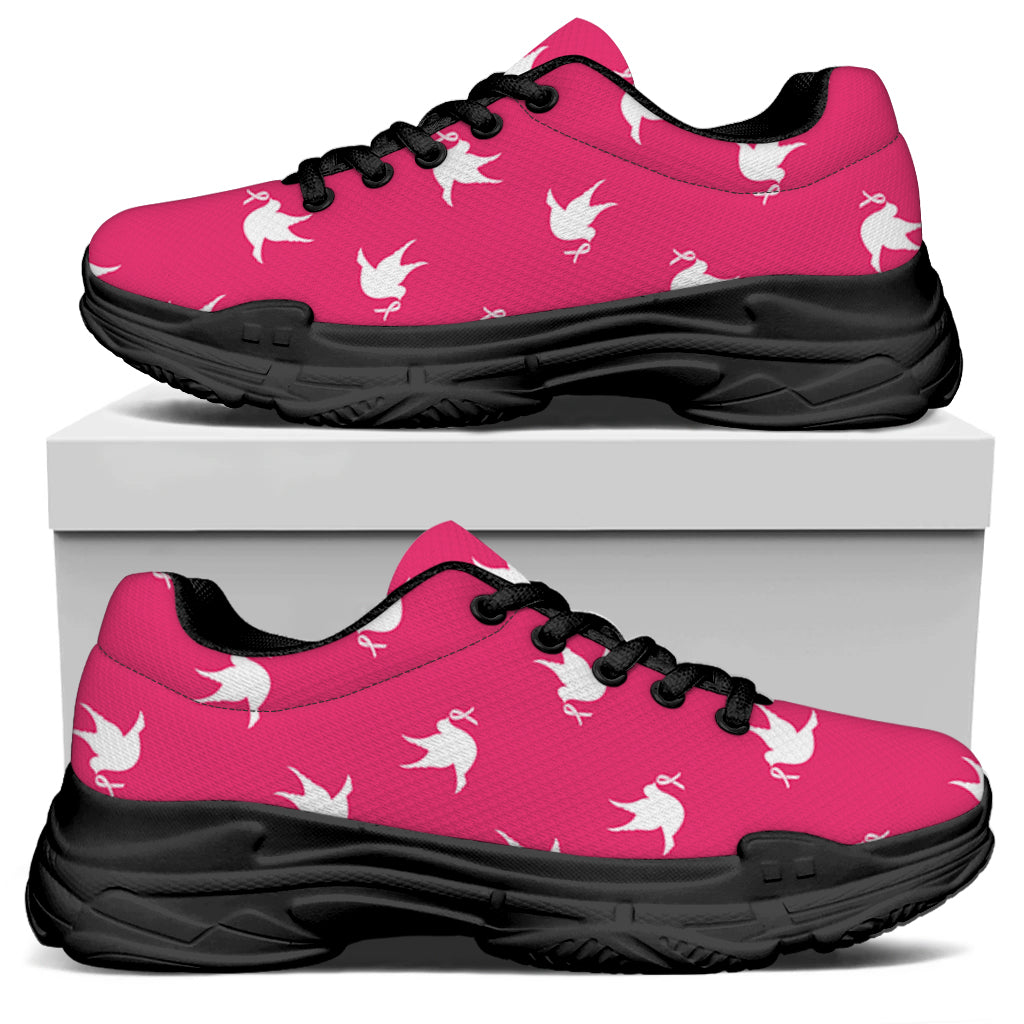 White Dove Breast Cancer Pattern Print Black Chunky Shoes