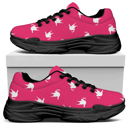 White Dove Breast Cancer Pattern Print Black Chunky Shoes