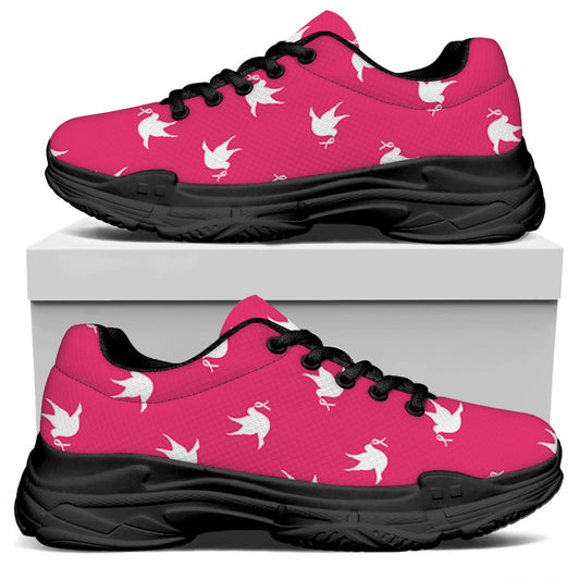 White Dove Breast Cancer Pattern Print Black Chunky Shoes