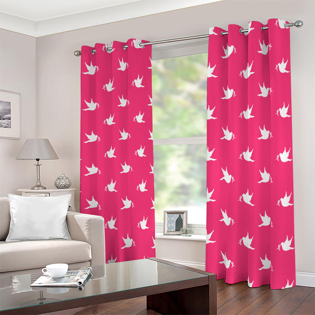 White Dove Breast Cancer Pattern Print Blackout Grommet Curtains