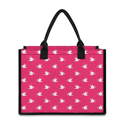 White Dove Breast Cancer Pattern Print Canvas Tote Bag