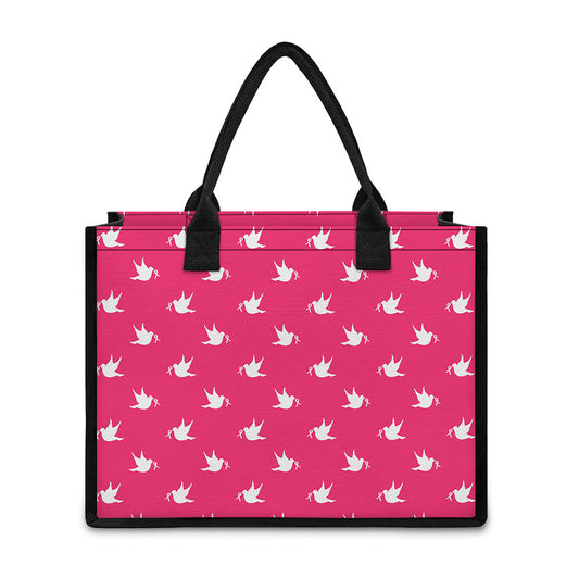 White Dove Breast Cancer Pattern Print Canvas Tote Bag