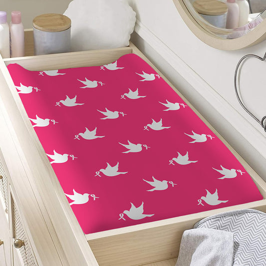 White Dove Breast Cancer Pattern Print Changing Pad Cover
