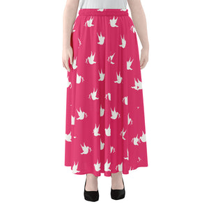 White Dove Breast Cancer Pattern Print Chiffon Maxi Skirt