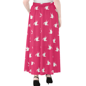 White Dove Breast Cancer Pattern Print Chiffon Maxi Skirt