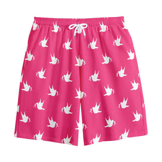 White Dove Breast Cancer Pattern Print Cotton Shorts