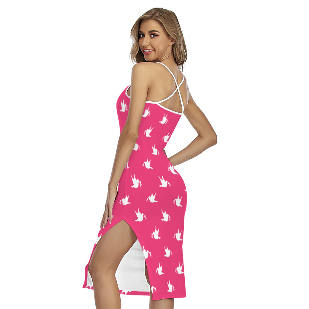 White Dove Breast Cancer Pattern Print Cross Back Cami Dress