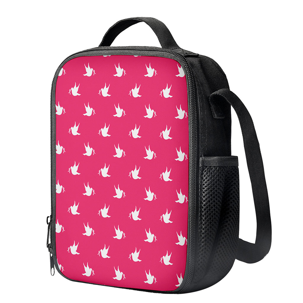 White Dove Breast Cancer Pattern Print Crossbody Lunch Bag