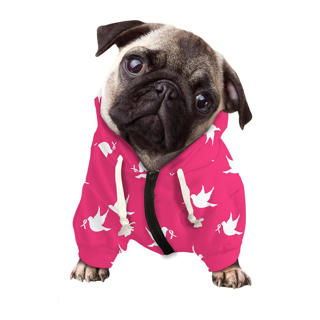 White Dove Breast Cancer Pattern Print Dog Zip Up Hoodie