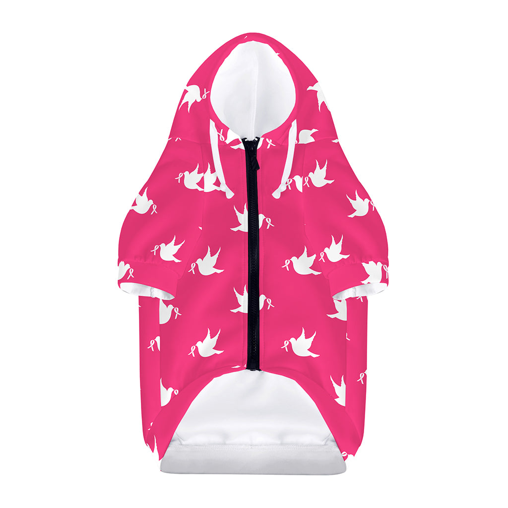 White Dove Breast Cancer Pattern Print Dog Zip Up Hoodie