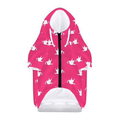 White Dove Breast Cancer Pattern Print Dog Zip Up Hoodie