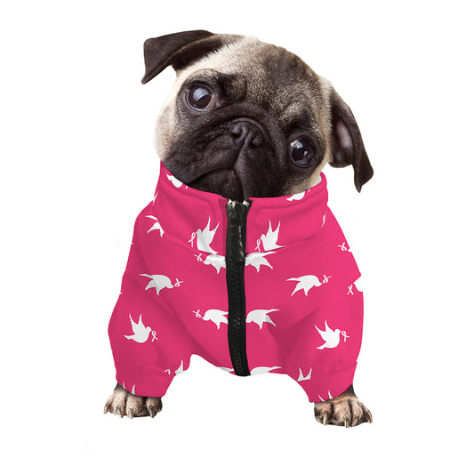 White Dove Breast Cancer Pattern Print Dog Zip Up Jacket