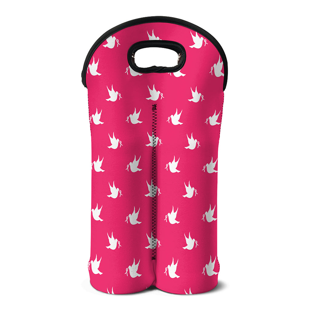 White Dove Breast Cancer Pattern Print Double Neoprene Wine Tote