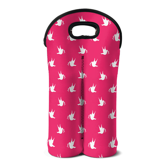 White Dove Breast Cancer Pattern Print Double Neoprene Wine Tote