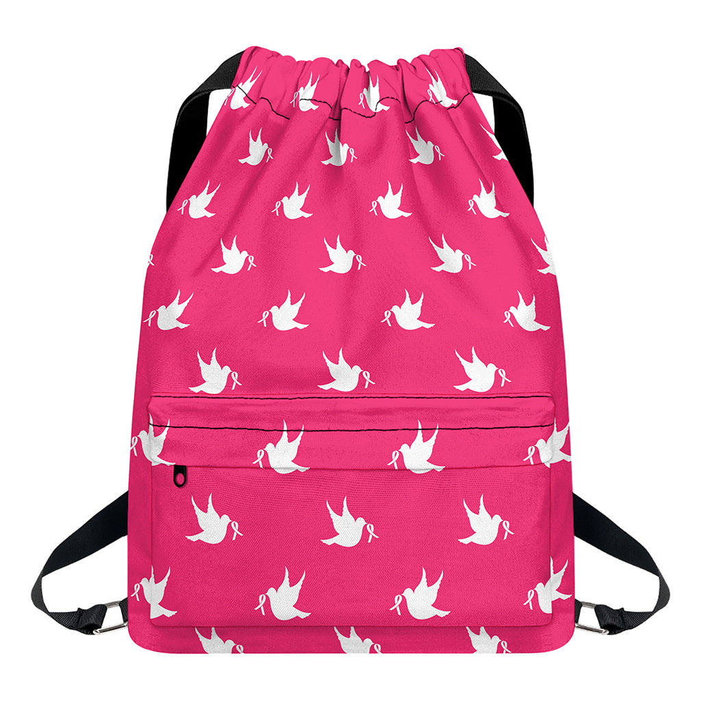 White Dove Breast Cancer Pattern Print Drawstring Backpack