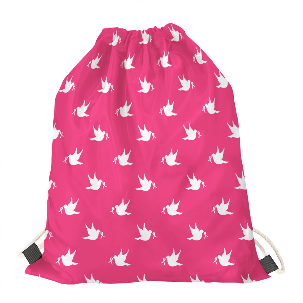 White Dove Breast Cancer Pattern Print Drawstring Bag