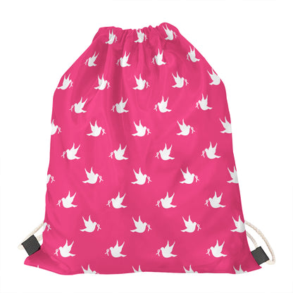 White Dove Breast Cancer Pattern Print Drawstring Bag