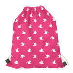White Dove Breast Cancer Pattern Print Drawstring Bag