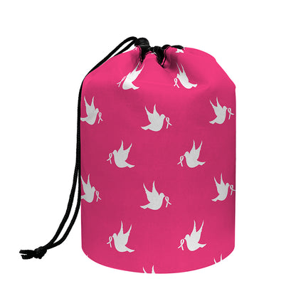 White Dove Breast Cancer Pattern Print Drawstring Makeup Bag