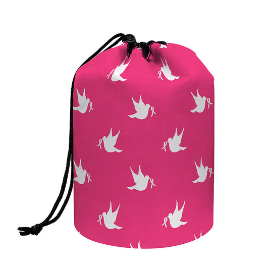 White Dove Breast Cancer Pattern Print Drawstring Makeup Bag