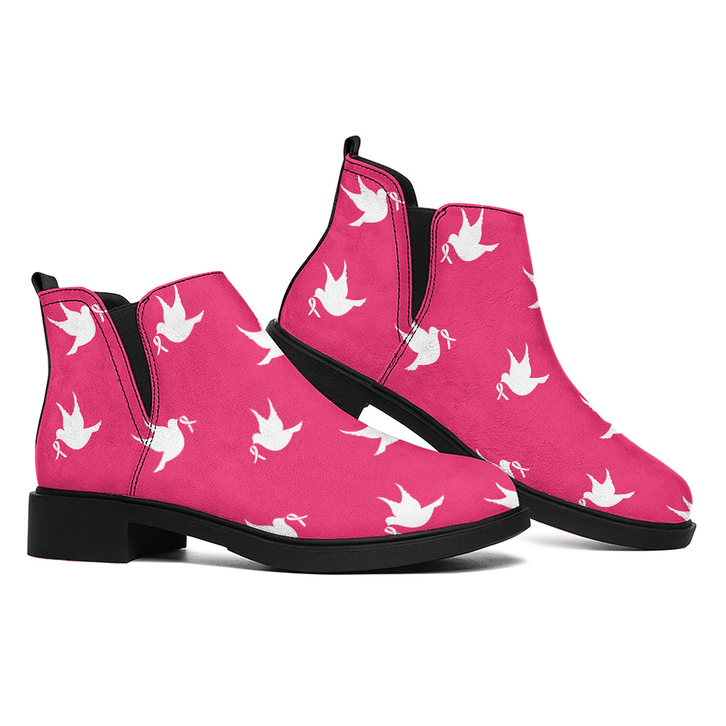 White Dove Breast Cancer Pattern Print Flat Ankle Boots