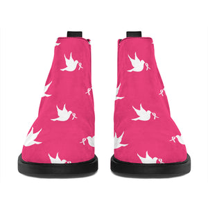 White Dove Breast Cancer Pattern Print Flat Ankle Boots