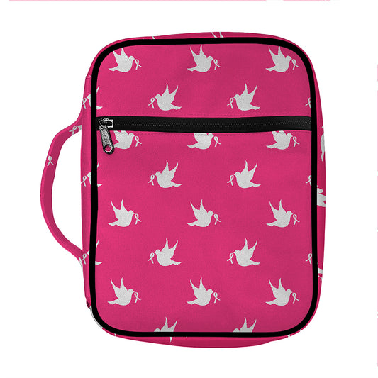 White Dove Breast Cancer Pattern Print Front Pocket Bible Bag