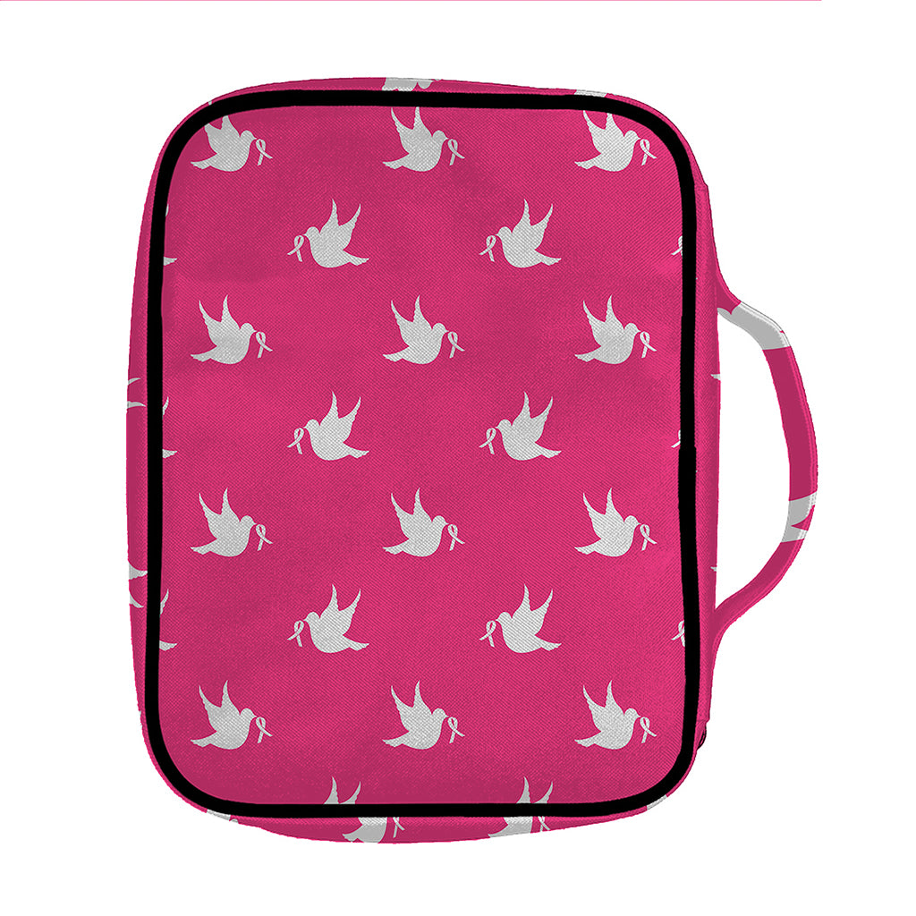 White Dove Breast Cancer Pattern Print Front Pocket Bible Bag