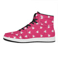 White Dove Breast Cancer Pattern Print High Top Leather Sneakers