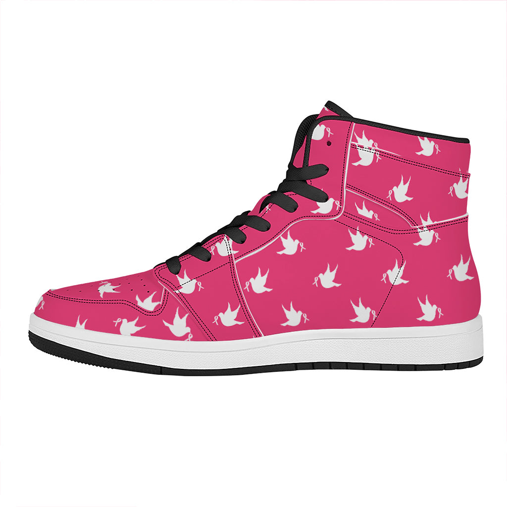 White Dove Breast Cancer Pattern Print High Top Leather Sneakers