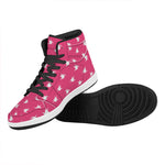 White Dove Breast Cancer Pattern Print High Top Leather Sneakers