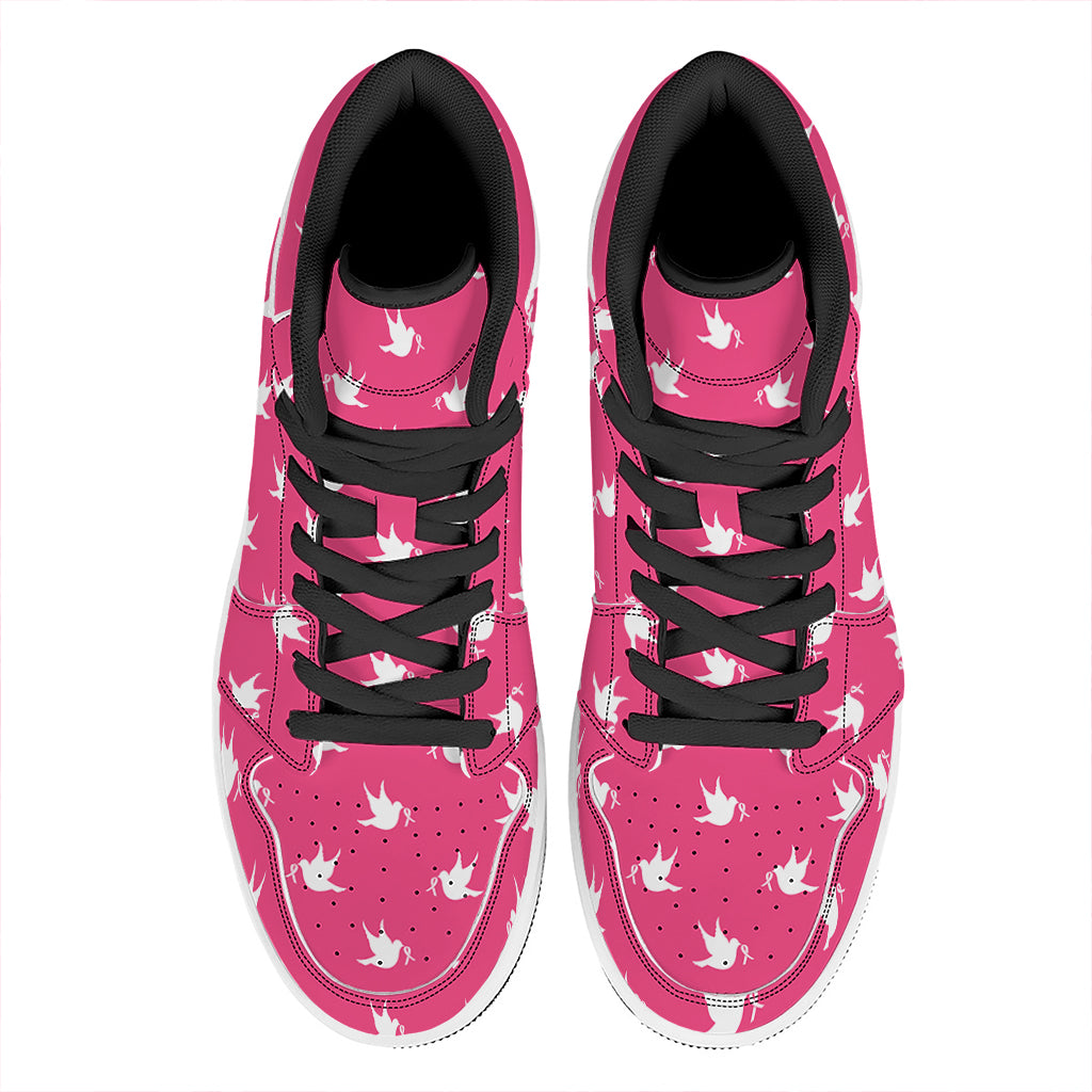 White Dove Breast Cancer Pattern Print High Top Leather Sneakers