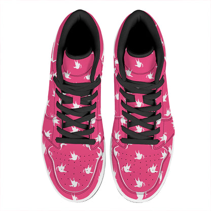 White Dove Breast Cancer Pattern Print High Top Leather Sneakers