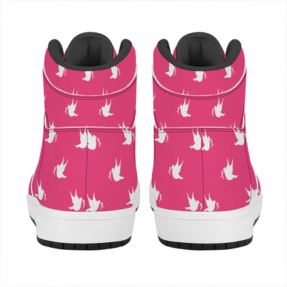 White Dove Breast Cancer Pattern Print High Top Leather Sneakers