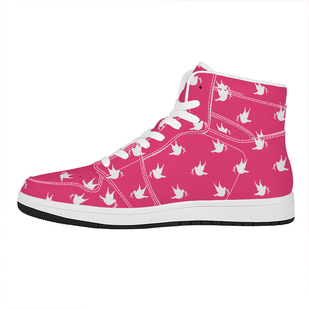 White Dove Breast Cancer Pattern Print High Top Leather Sneakers
