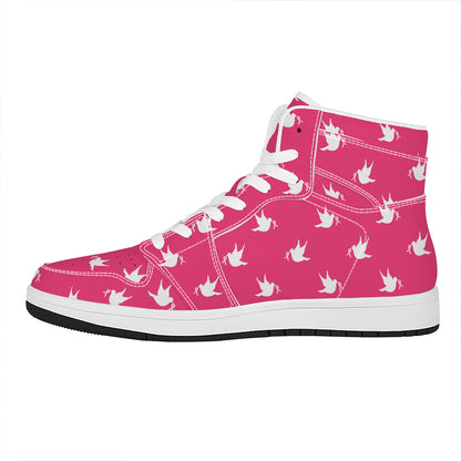 White Dove Breast Cancer Pattern Print High Top Leather Sneakers