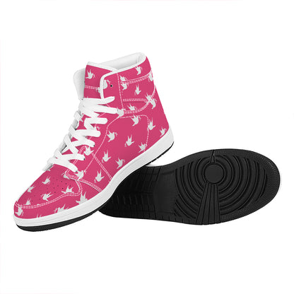 White Dove Breast Cancer Pattern Print High Top Leather Sneakers