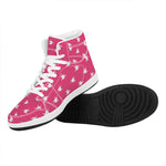 White Dove Breast Cancer Pattern Print High Top Leather Sneakers