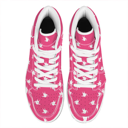 White Dove Breast Cancer Pattern Print High Top Leather Sneakers