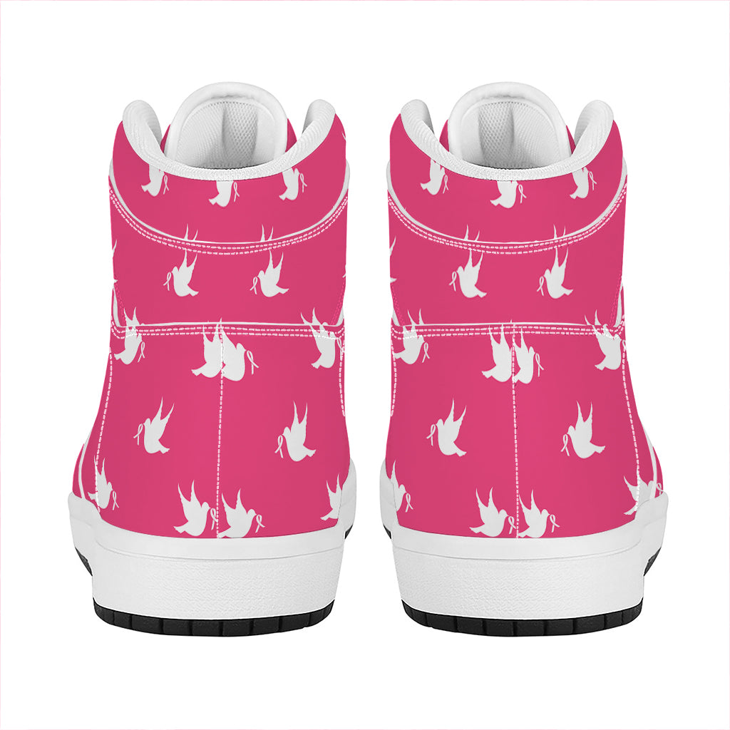 White Dove Breast Cancer Pattern Print High Top Leather Sneakers